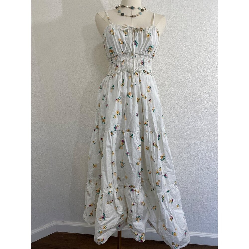 WAYF Wisteria Floral Tiered Midi Sundress In Ivory Ditsy Babydoll Cottage Boho
